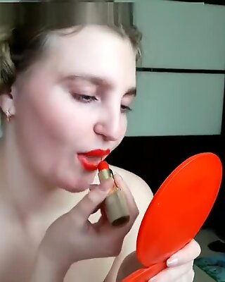 Red lipstick dildo suck and fuck - webcam whore homemade amateur recording