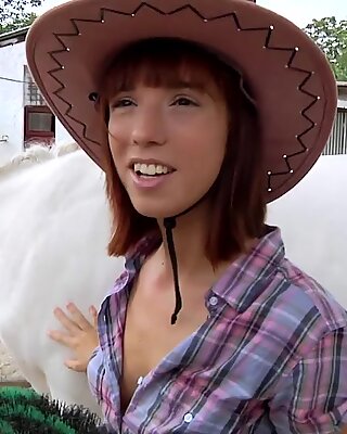Asian redhead Tina Hot fucks for money at the stables