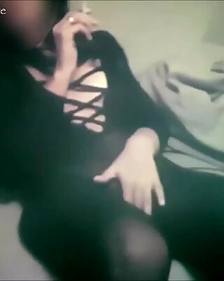 My private whore teasing in black bodystocking and smokes...